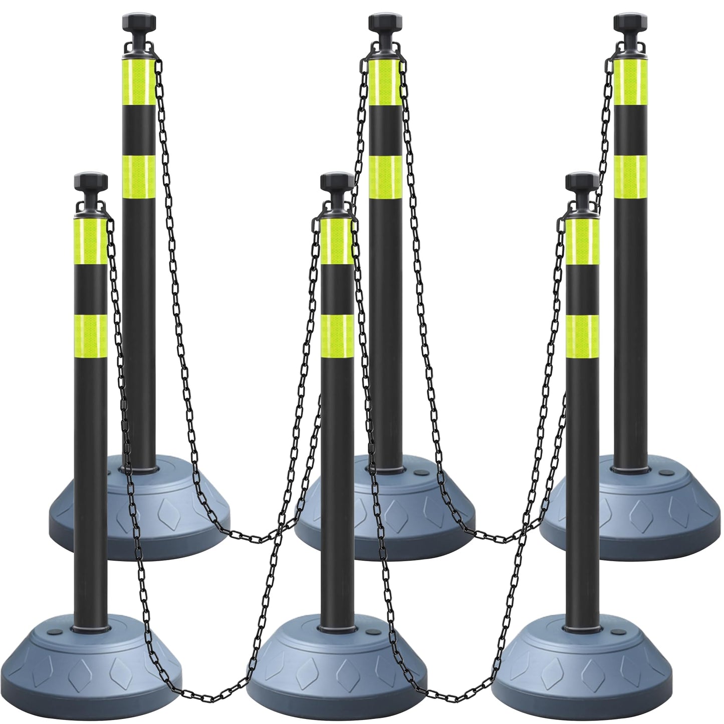 OrangeStar 6 Pack Traffic Delineator Posts, 40 Inch Crowd Control Stanchions, Water Fillable Base Safety Barriers with 6 x 6.6 Ft Plastic Chains for Indoor Outdoor Parking Lot Construction, Black