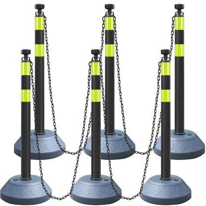 OrangeStar 6 Pack Traffic Delineator Posts, 40 Inch Crowd Control Stanchions, Water Fillable Base Safety Barriers with 6 x 6.6 Ft Plastic Chains for Indoor Outdoor Parking Lot Construction, Black