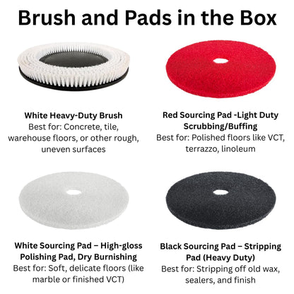 22" Self-propelled Floor Scrubber Machine with Traction Drive, 14.5-Gal Tank, 36000 Sqft/h, Heavy Duty Brush, Red, Black and White Pads, Extra Rubber Strips | RT50D