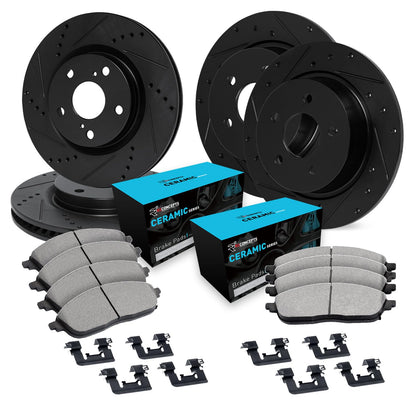 R1 Concepts Front and Rear Brake Kit For 2005-2021 Chrysler 300, 2009-2020 Dodge Challenger| Drilled Slotted Brake Rotors| Ceramic Brake Pads and Rotors Kit| Hardware included