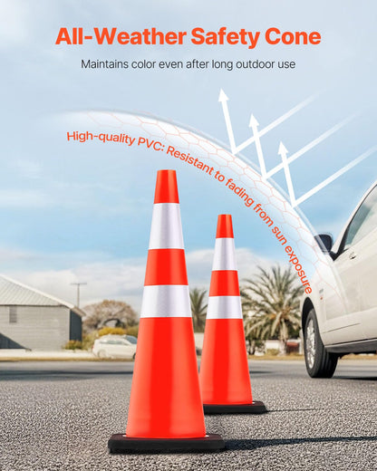 VEVOR Safety Cones, 6 Pack 36" Traffic Cones, PVC Orange Construction Cones with Reflective Collars and Black Weighted Base, for Traffic Control, Driveway Road Parking and School Improvement