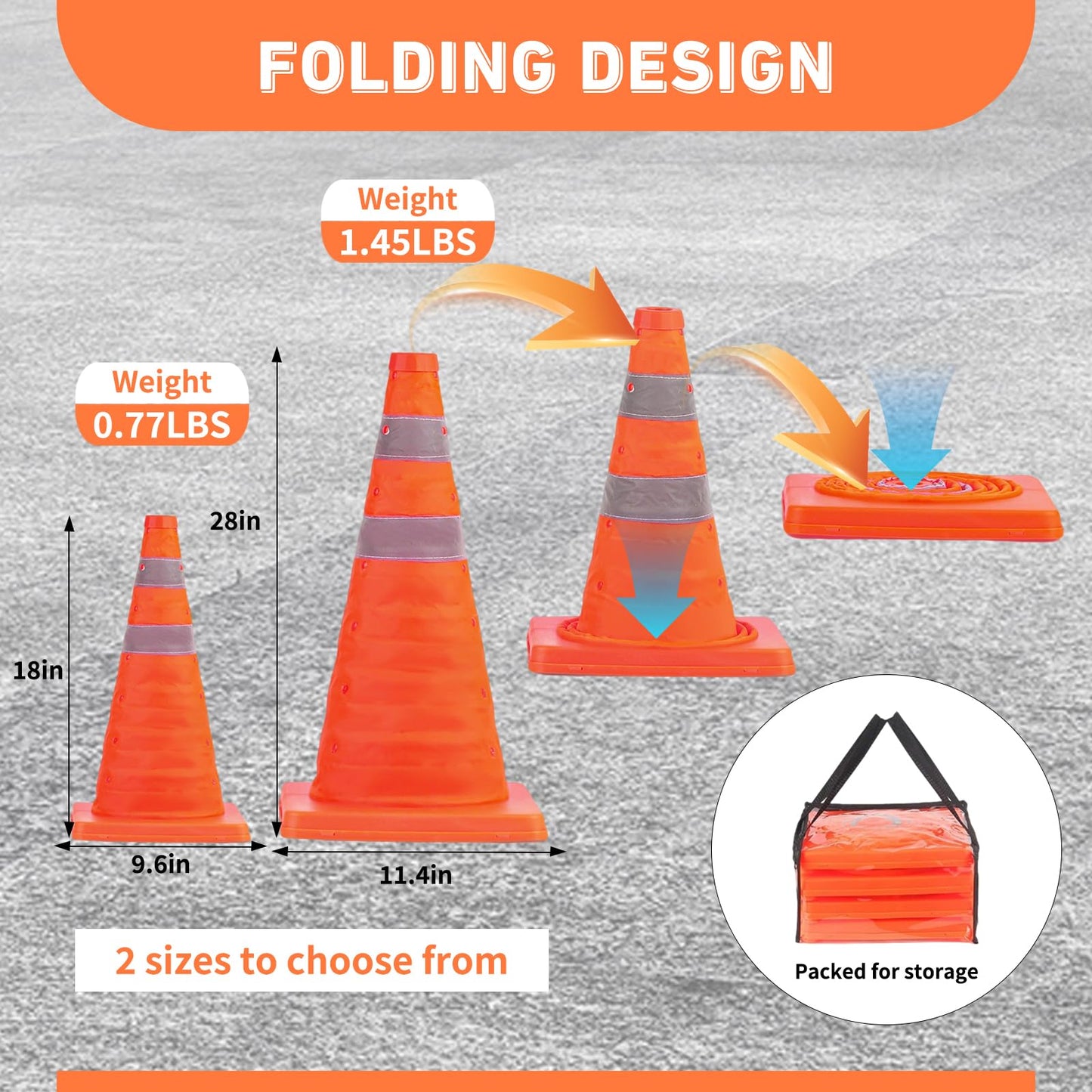 4 PCS Traffic Cones,Collapsible Traffic Safety Cones,Multi Purpose Pop-up Cones with Reflective Collar, for Road Parking, Driving Practice, Parking Lot,Road Risk Avoidance Tips (18 in)