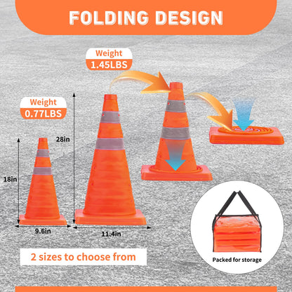 4 PCS Traffic Cones,Collapsible Traffic Safety Cones,Multi Purpose Pop-up Cones with Reflective Collar, for Road Parking, Driving Practice, Parking Lot,Road Risk Avoidance Tips (18 in)
