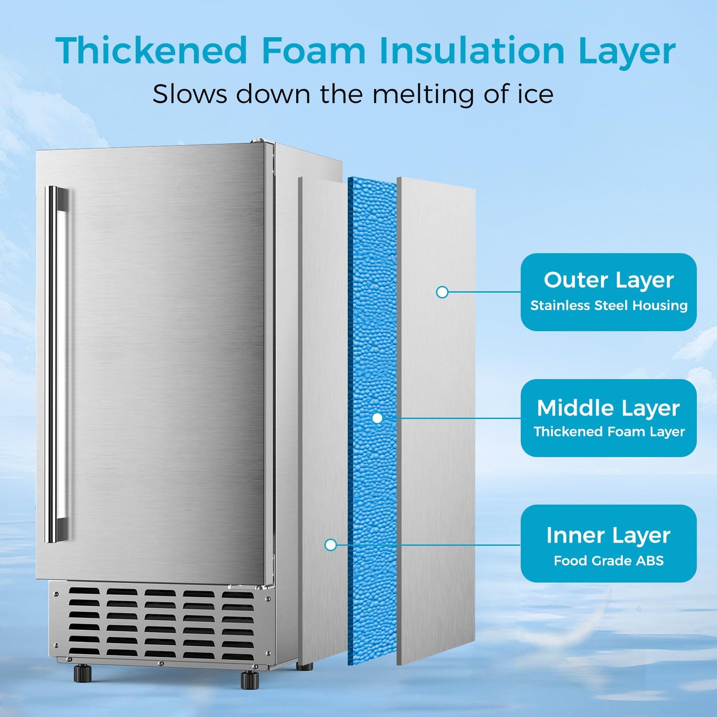 COWSAR Commercial Under Counter Nugget Ice Maker Machine, 68Lbs/Day Ice Maker with Double Ice Baskets, Bulit-in Freestanding Ice Machine, 24H Timer & Self-Cleaning, for Commercial & Home Use(Silver)