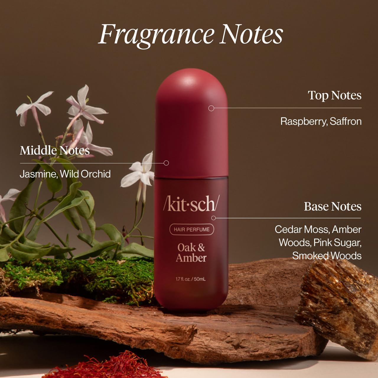 Kitsch Hair Perfume for Women - Oak & Amber | Clean, Deodorizing & Patented Odor-Eliminating Technology Hair Spray & Body Mist - Freshen Hair, Body & Pillows- Berries and Blooming Jasmine Scent - 50mL