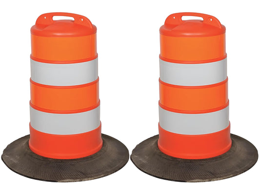 (41.5 Inch Height) - White and Orange Traffic Barrel and Rubber Base (22.5 Lb), Engineer Grade, 037806EG