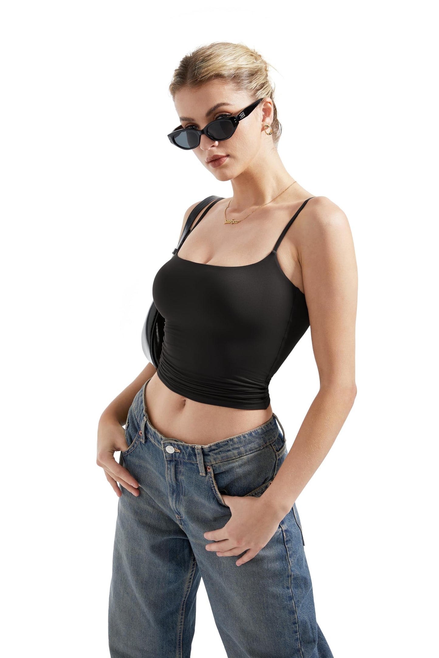 SUUKSESS Women Sexy Square Neck Tank Top Summer Y2K Going Out Tops Casual Sleeveless Basic Cami Shirts (Black, 2XS)