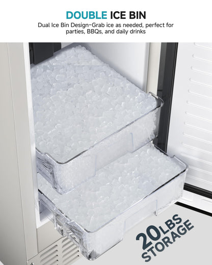 EUHOMY Under Counter Nugget Ice Maker Machine, 70Lbs/Day, Bulit-in Freestanding Ice Maker with Double Ice Baskets, Self-Cleaning & 24H Timer Ice Machine, for Home Use(Silver)