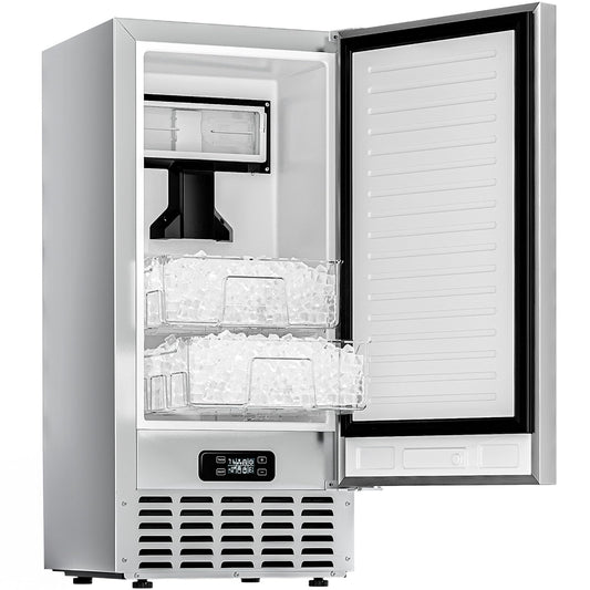 EUHOMY Under Counter Nugget Ice Maker Machine, 70Lbs/Day, Bulit-in Freestanding Ice Maker with Double Ice Baskets, Self-Cleaning & 24H Timer Ice Machine, for Home Use(Silver)
