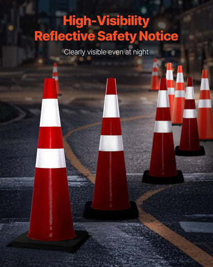 VEVOR Safety Cones, 6 Pack 36" Traffic Cones, PVC Orange Construction Cones with Reflective Collars and Black Weighted Base, for Traffic Control, Driveway Road Parking and School Improvement