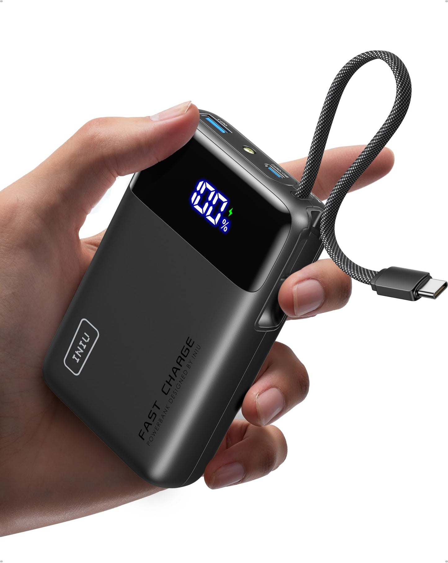 INIU 45W Portable Charger, Smallest 20000mAh Power Bank with Build in USB-C Cable, Fast Charging USB C in&Out Battery Pack, Travel Phone Charger for iPhone 17 16 15 Air Samsung S25 S24 Google iPad etc
