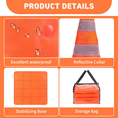 4 PCS Traffic Cones,Collapsible Traffic Safety Cones,Multi Purpose Pop-up Cones with Reflective Collar, for Road Parking, Driving Practice, Parking Lot,Road Risk Avoidance Tips (18 in)