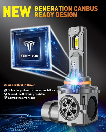 Termitor Latest 9005 9006 LED Bulbs, 110,000LM Brightness, 85000+ Hours Long Service Life, 6500K Cool White, Real 1:1 Halogen Size 9005/HB3 9006/HB4 HID Fog Lights, 3 Mins Plug N Play, Pack of 2