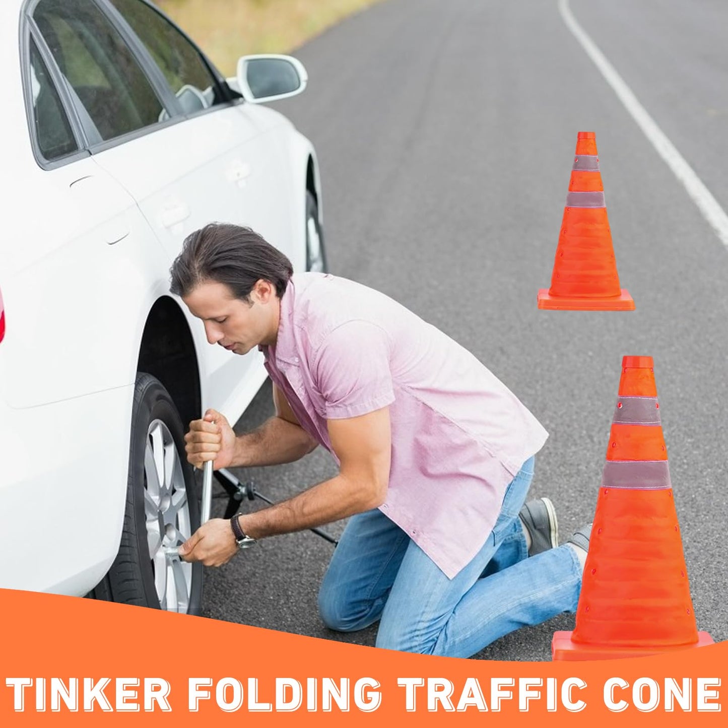 4 PCS Traffic Cones,Collapsible Traffic Safety Cones,Multi Purpose Pop-up Cones with Reflective Collar, for Road Parking, Driving Practice, Parking Lot,Road Risk Avoidance Tips (18 in)
