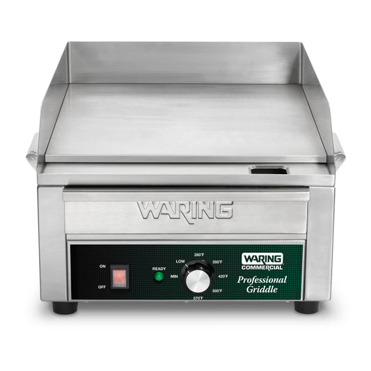 Waring Commercial WGR140X Countertop Electric Griddle, 14" Cooking Surface, 120V, 1800W, 5-15 Phase Plug,Silver
