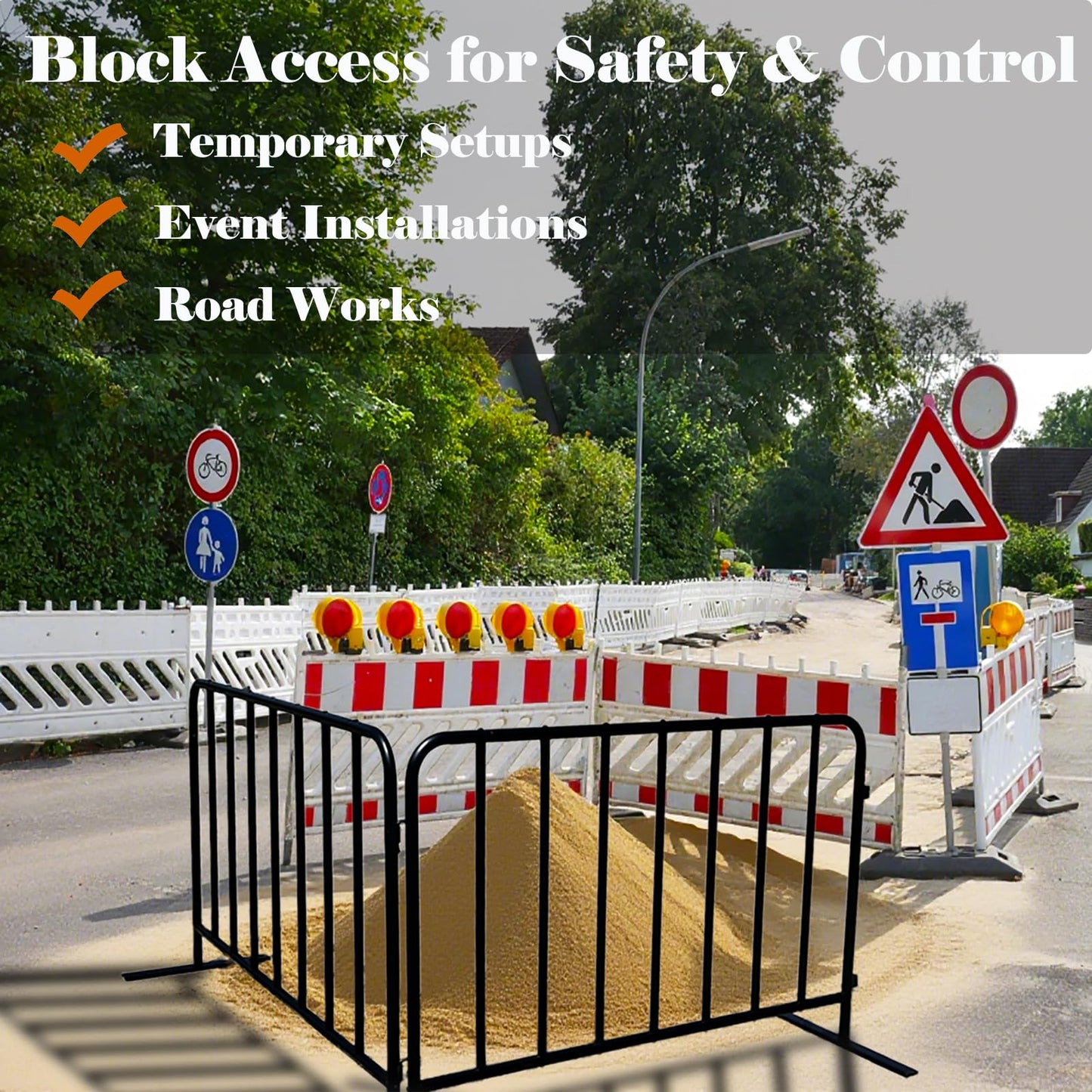 BIGalleons 2-Pack 5 Ft. Black Steel Crowd Control Barricades - 60" Wide x 39" High, Bolt-Assembled Portable Interlocking Barrier, Heavy Duty Event Fencing for Indoor/Outdoor with Flat Feet Design