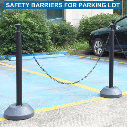 OrangeStar 6 Pack Traffic Delineator Posts, 40 Inch Crowd Control Stanchions, Water Fillable Base Safety Barriers with 6 x 6.6 Ft Plastic Chains for Indoor Outdoor Parking Lot Construction, Black
