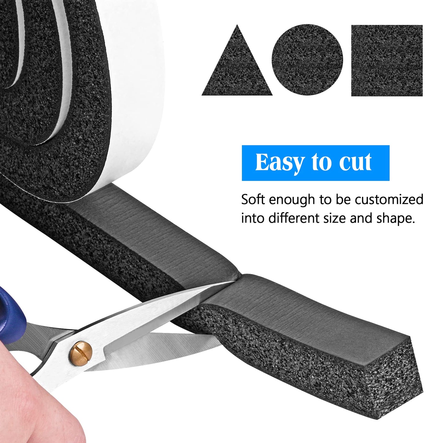 Foam Strips with Adhesive, 2 Inch Wide X 1/2 Inch Thick, Neoprene Weather Stripping High Density Foam Closed Cell Tape Seal for Doors and Windows Insulation, Total 6.5 Feet Long