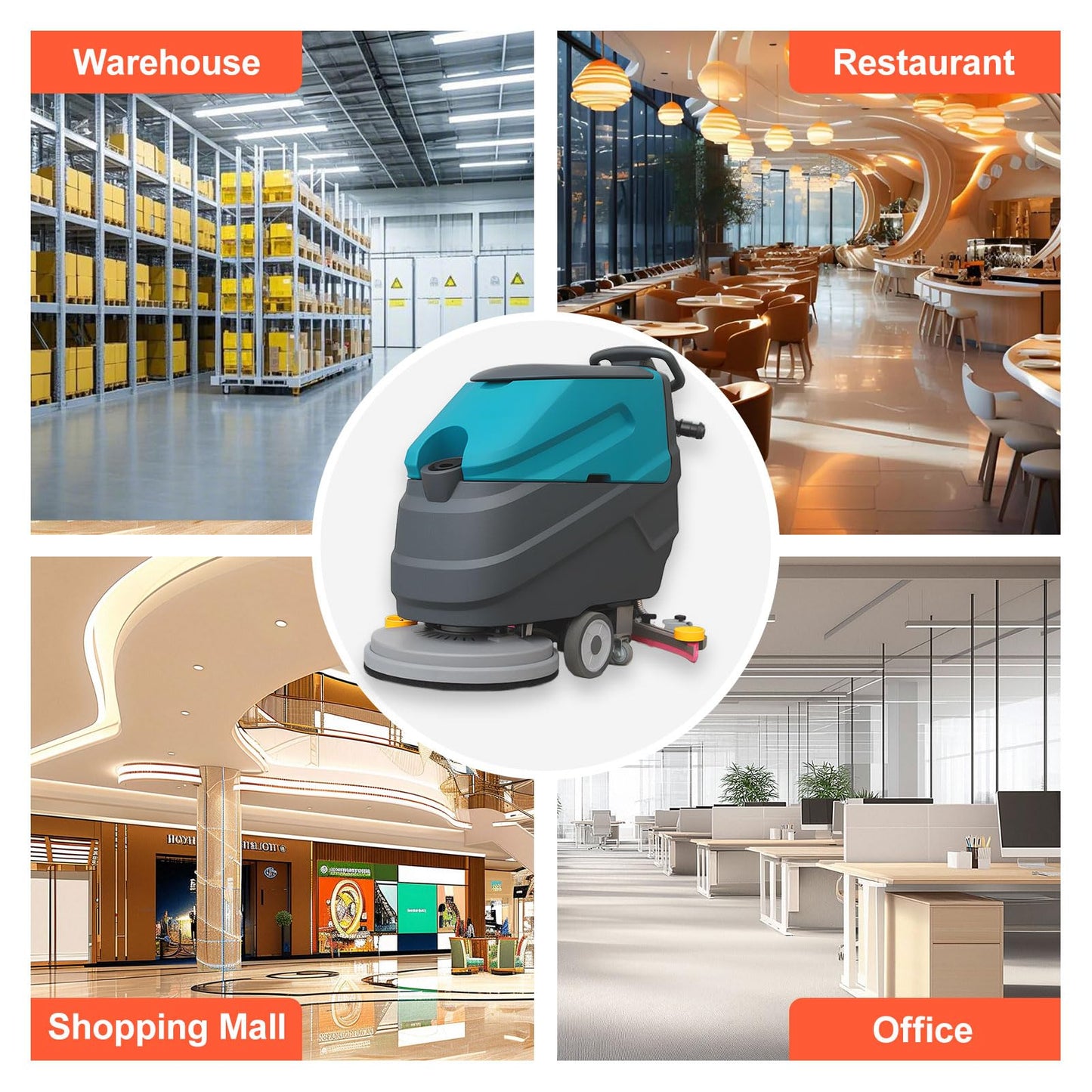 KARHDIR Walk-Behind Floor Scrubber Dryer with 22" Scrub Path, 18.5-Gal Recovery Tank, Battery Powered, High Efficiency for Large Areas