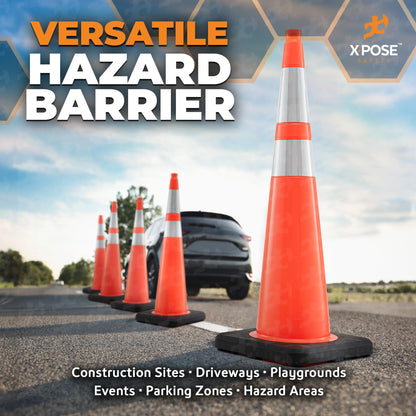 Xpose Safety 36 Inch Orange Slim Line Traffic Cones 6" & 4" Collar - Bulk Full Pallet 252 Pack - Multipurpose PVC Plastic Safety Cone for Parking, Caution & Construction – Custom Stenciling Available