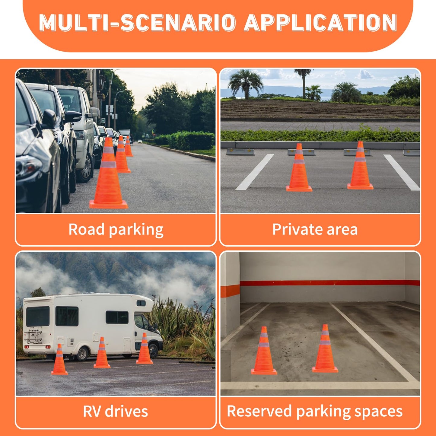 4 PCS Traffic Cones,Collapsible Traffic Safety Cones,Multi Purpose Pop-up Cones with Reflective Collar, for Road Parking, Driving Practice, Parking Lot,Road Risk Avoidance Tips (18 in)