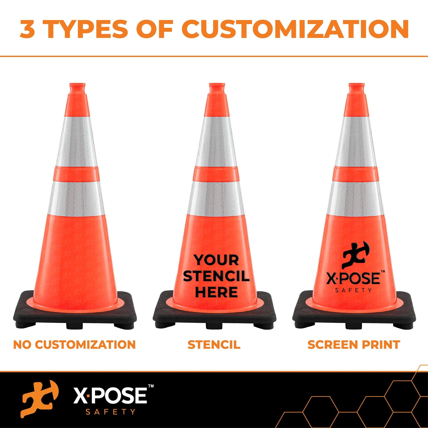 Xpose Safety 36 Inch Orange Slim Line Traffic Cones 6" & 4" Collar - Bulk Full Pallet 252 Pack - Multipurpose PVC Plastic Safety Cone for Parking, Caution & Construction – Custom Stenciling Available