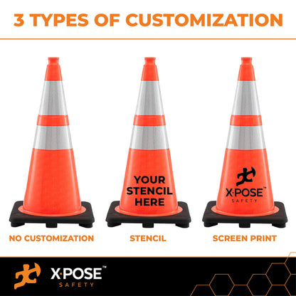 Xpose Safety 36 Inch Orange Slim Line Traffic Cones 6" & 4" Collar - Bulk Full Pallet 252 Pack - Multipurpose PVC Plastic Safety Cone for Parking, Caution & Construction – Custom Stenciling Available