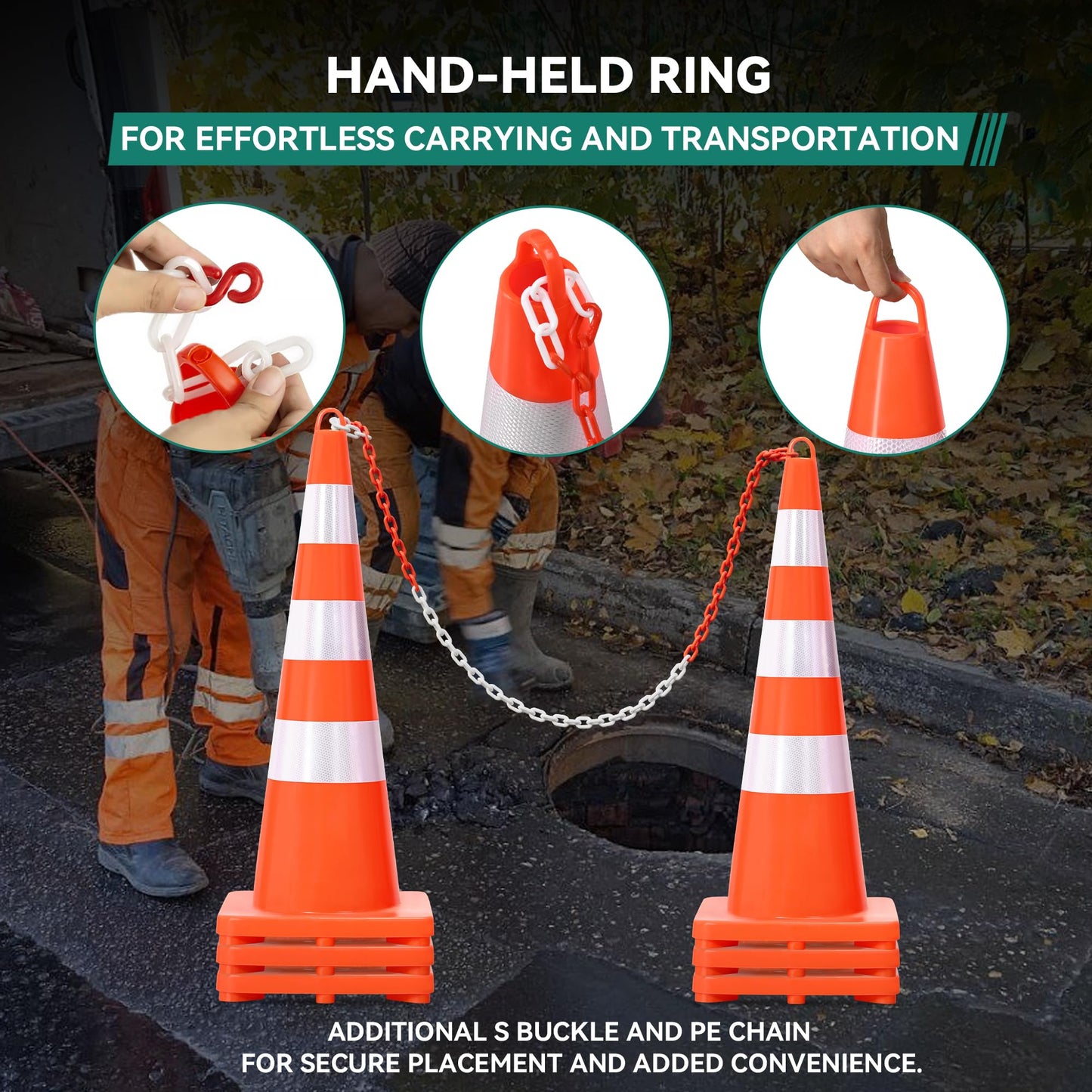 YITAHOME Traffic Cones 36 Inch (12 Pack), with 32.8FT Chain and Reflective Collars, PVC Safety Cones, Orange Construction Cones for Parking Lot, Home Road