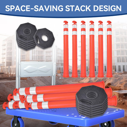 ECOSIGNS 42" Traffic Delineator Posts, Tall Safety Traffic Cones with Reflective Collars and Weighted Base for Construction, Road Work, Parking Lot Control (6 Packs)