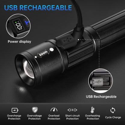 TrixHub Rechargeable Flashlights High Lumens, 5Mode Flash Light with LCD Digital Display, Super Bright Flashlight Adjustable Tactical Flashlight, High Powered LED Handheld Flashlight for Home