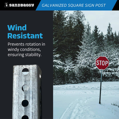 Sandbaggy 6 ft Galvanized Square Sign Post - 1-3/4" Wide - 7/16” Hole Diameter - Hot Dipped Galvanized Metal - Rust Resistant, Wind Resistant (12)