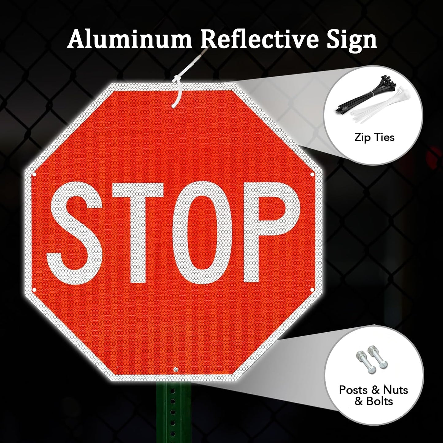 csjzzt Large Stop Sign Street Road Sign 24×24-Inches, Engineer Grade Reflective Sheeting, Rust Proof Thicken Aluminum, Uv-Resistant, Waterproof and Fade Resistantt,6 Pre-drilled Holes