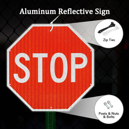 csjzzt Large Stop Sign Street Road Sign 24×24-Inches, Engineer Grade Reflective Sheeting, Rust Proof Thicken Aluminum, Uv-Resistant, Waterproof and Fade Resistantt,6 Pre-drilled Holes