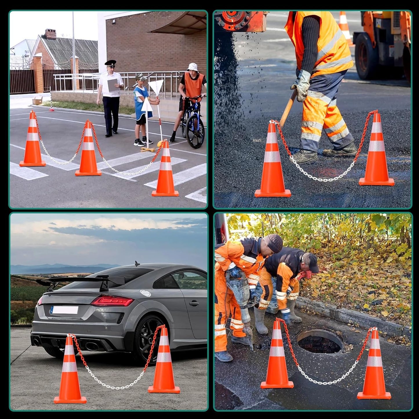 YITAHOME Traffic Cones 36 Inch (12 Pack), with 32.8FT Chain and Reflective Collars, PVC Safety Cones, Orange Construction Cones for Parking Lot, Home Road