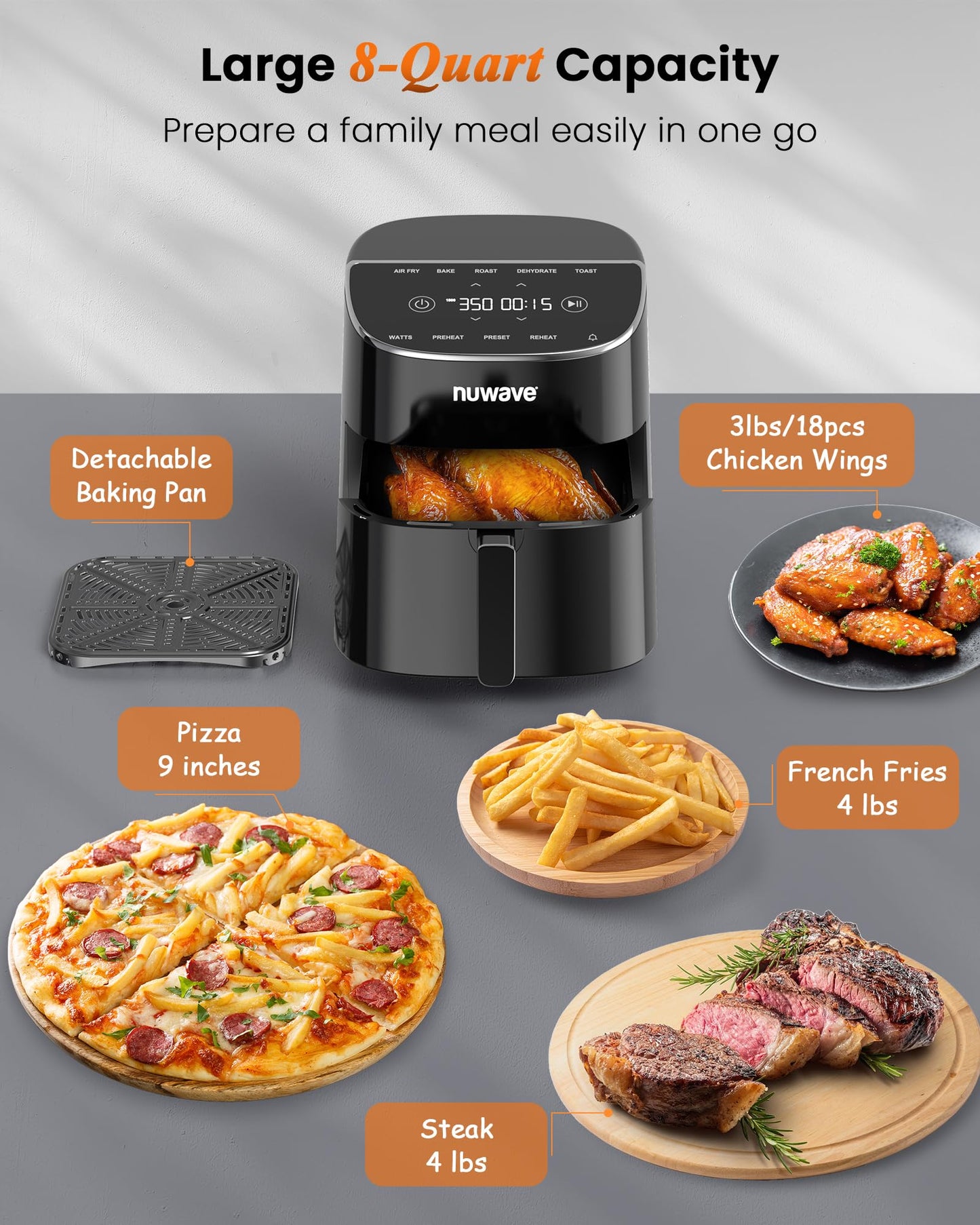 Freidora de aire Nuwave Brio Plus 8 QT – Negra