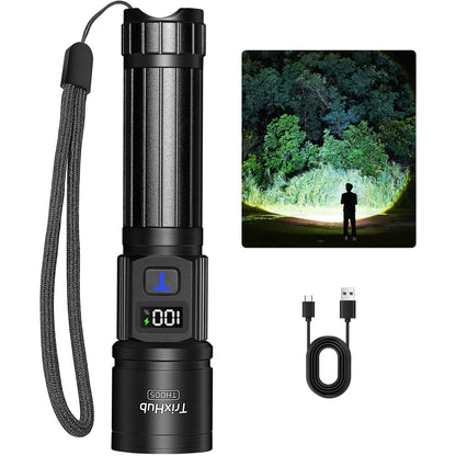 TrixHub Rechargeable Flashlights High Lumens, 5Mode Flash Light with LCD Digital Display, Super Bright Flashlight Adjustable Tactical Flashlight, High Powered LED Handheld Flashlight for Home