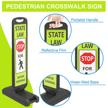 OrangeStar 43" Pedestrian Crossing and Stop Sign, 2-Pack Double-Sided Reflective Safety Signs with Water-Filled Base for School Zone, Traffic Control, Driveway