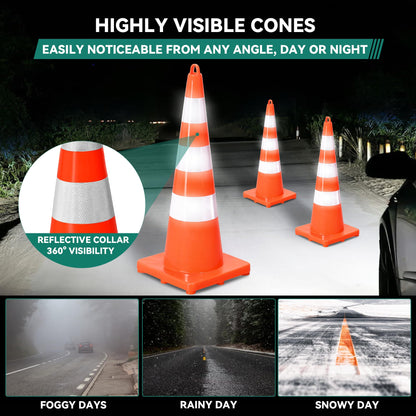 YITAHOME Traffic Cones 36 Inch (12 Pack), with 32.8FT Chain and Reflective Collars, PVC Safety Cones, Orange Construction Cones for Parking Lot, Home Road