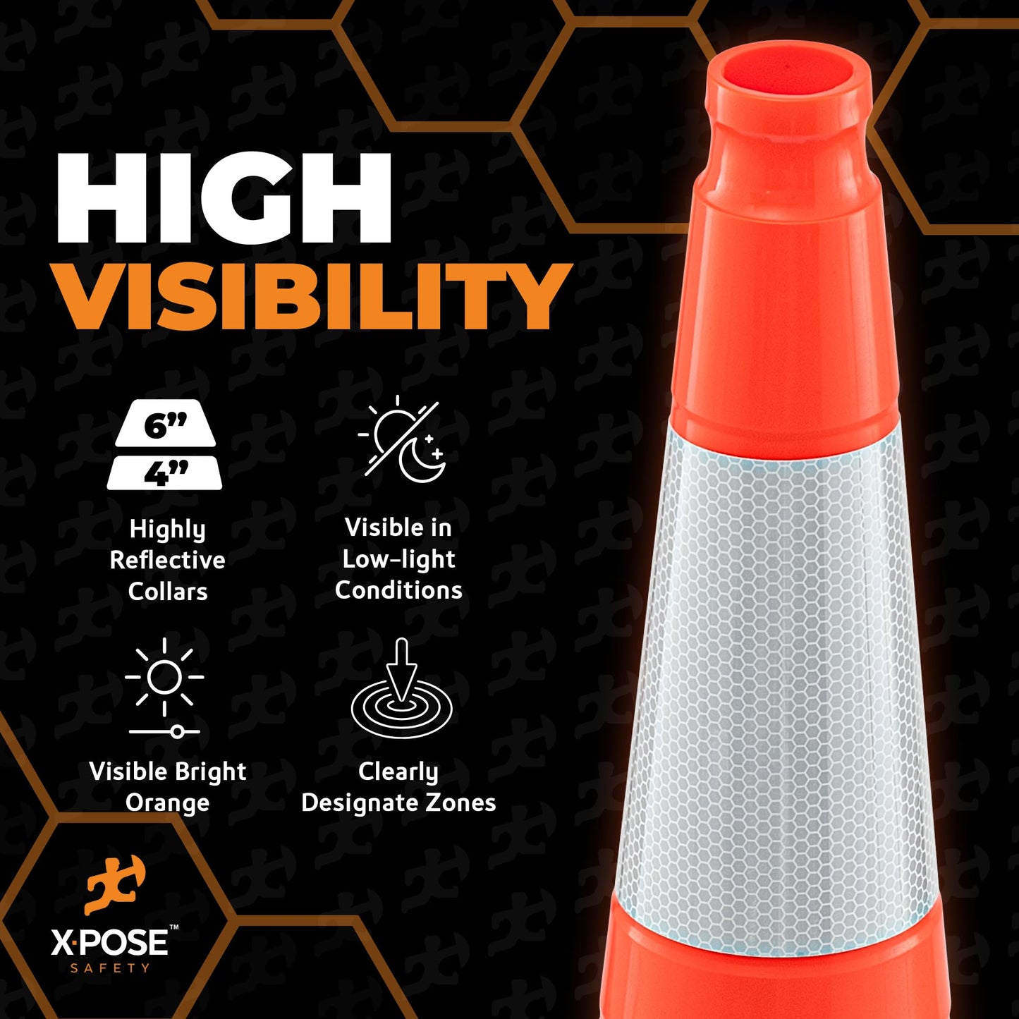 Xpose Safety 36 Inch Orange Slim Line Traffic Cones 6" & 4" Collar - Bulk Full Pallet 252 Pack - Multipurpose PVC Plastic Safety Cone for Parking, Caution & Construction – Custom Stenciling Available