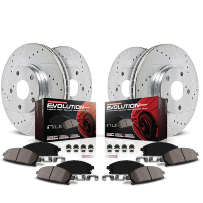 PowerStop Front and Rear Brake Kit For Volkswagen Beetle 2012 |Golf 2010-14 |Jetta 2010-14 - Drilled and Slotted Disc Rotors with Ceramic Brake Pads Replacement, K5747