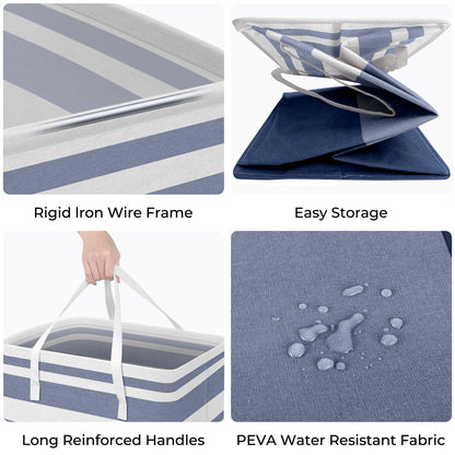 HomeHacks 2-Pack Large Laundry Basket, Waterproof, Freestanding Laundry Hamper, Collapsible Tall Clothes Hamper with Extended Handles for Clothes Toys in the Dorm and Family (Blue, 75L)