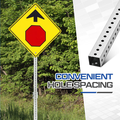 Otoolling 8 ft H x 2 in W Square Sign Post with 7/16 Dia Mounting Holes Galvanized Steel Posts Outside Rust Resistant Breakaway Industrial Metal Pipe Tubing for Parking, Street Sign Stand