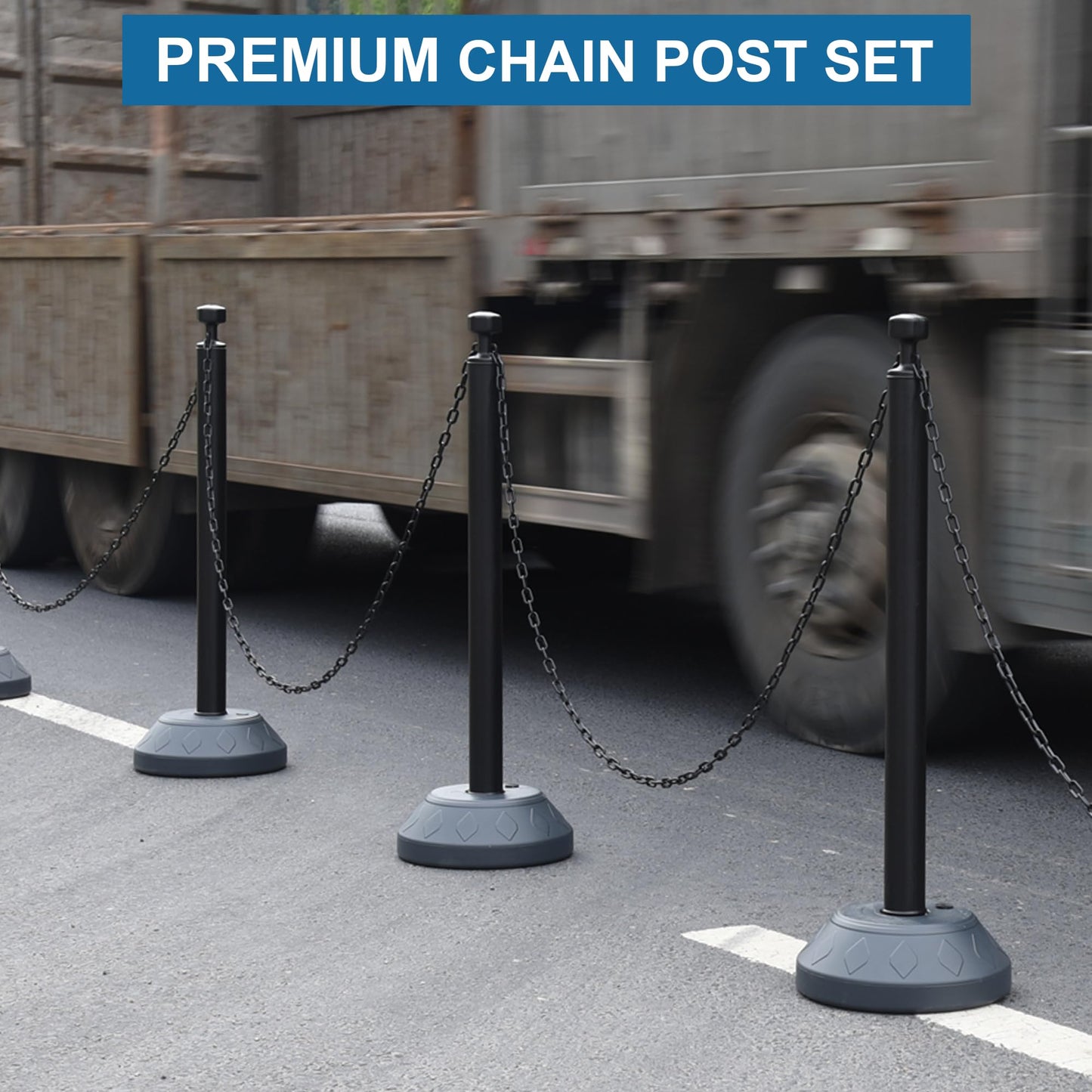 OrangeStar 6 Pack Traffic Delineator Posts, 40 Inch Crowd Control Stanchions, Water Fillable Base Safety Barriers with 6 x 6.6 Ft Plastic Chains for Indoor Outdoor Parking Lot Construction, Black