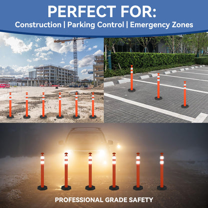 ECOSIGNS 42" Traffic Delineator Posts, Tall Safety Traffic Cones with Reflective Collars and Weighted Base for Construction, Road Work, Parking Lot Control (6 Packs)
